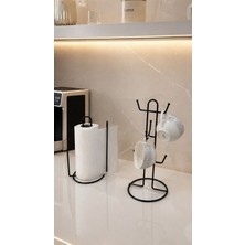 Edora Home 2’li Set Siyah 6 Bölmeli Dik Bardak Askılık Dik Kağıt Havluluk Ayraçlı Mutfak Seti