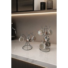 Edora Home 2’li Set Mat Gümüş 6 Kancalı Yuvarlak Bardak Askılık 6 Bölmeli Dik Bardak Askılık Mutfak Seti