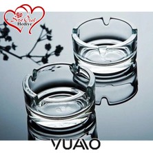 Vuao 2'li Set Şeffaf Cam Küllük - 4 Yuvalı Yuvarlak Kül Tablası
