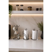 Edora Home 3’lü Set Siyah 6 Bölmeli Dik Bardak Askılık Kuğu Peçetelik Dik Kağıt Havluluk Ayraçlı Mutfak Seti
