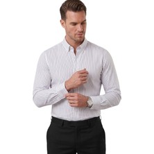 Rizzup Beyaz Slim Fit Çizgili Kolay Ütülenebilir Erkek Gömlek – Modern Şık Yeni Sezon Gömlek 2602001