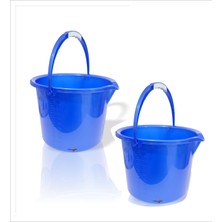 M3 Decorium Büyük 12 Litre Ölçebilen Beher İki 2 Adet Mavi Saplı Kırılmaz Parlak Yüzeyli Sağlam Balıkçı Araba Yıkama Bahçe Su Buz Çöp Kova Kabı Kovası