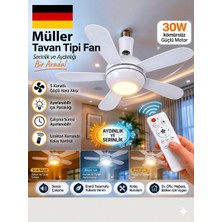 Pro Müller Alman Kömürsüz Sessiz Motor Tavan Tipi 3 Renk Aydınlatmalı Fan Vantilatör