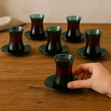 Rakle 12 Parça Çay Seti – Yeşil Cam Çay Bardağı ve Tabak Takımı (6 Kişilik)