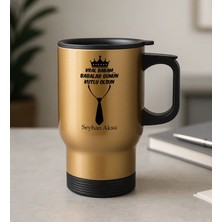 Bk Gift Kişiye Özel Babalar Günü Tasarımlı Kulplu Gold Çelik Bardak Termos Mug 450ML-10, Babalar Günü Hediye, Babaya Hediye