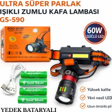 farissu Gold Silver GS-590 60W Ultra Güçlü Zumlu  Şarjlı Kafa Lambası 6000 Lümen Yedek Bataryalı