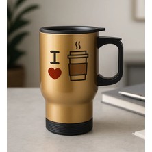 Bk Gift Coffee Tasarımlı Kulplu Gold Çelik Bardak Termos Mug 450ML-3, Sevgiliye Hediye, Arkadaşa Hediye, Eşe Hediye