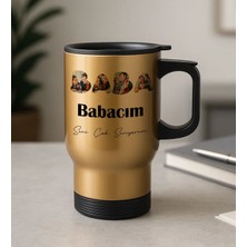 Bk Gift Kişiye Özel Fotoğraflı Babalar Günü Tasarımlı Kulplu Gold Çelik Bardak Termos Mug 450ML-3, Babalar Günü Hediye, Babaya Hediye