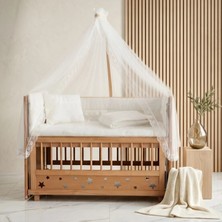 Bamgidoo Ahşap Beşik Anne Yanı Beşik Organik (Boyasız) 60X120 - Krem Güpür Uyku Seti Yatak