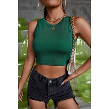 Bnchic Kadın Yeşil Kare Yaka Crop Top Bluz