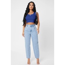 Bnchic Kadın Lacivert Kare Yaka Crop Top Bluz