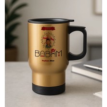 Bk Gift Kişiye Özel Fotoğraflı Babalar Günü Tasarımlı Kulplu Gold Çelik Bardak Termos Mug 450ML-2, Babalar Günü Hediye, Babaya Hediye