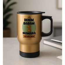 Bk Gift Kişiye Özel Babalar Günü Tasarımlı Kulplu Gold Çelik Bardak Termos Mug 450ML-11, Babalar Günü Hediye, Babaya Hediye