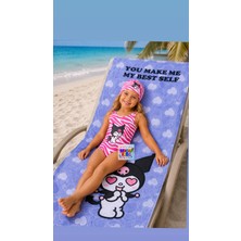 Bemora Kids Çocuk Mayo Kuromi Mayo Bone Plaj Giyim + Kuromi Plaj Havlusu Büyük Boy Havlu 2 Li Set