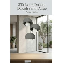 Buyolog 3'lü Beton Dokulu Dalgalı Sarkık Avize  30X22 cm | Toz Tutmaz Pla Malzeme (Ampul Hediyelidir)
