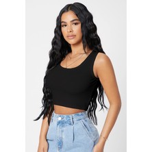 Bnchic Kadın Siyah Kare Yaka Crop Top Bluz