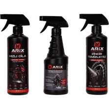 Arix 3'lü Motosiklet Temizlik ve Bakım Seti | Yağ Temizleyici, Zincir Temizleyici, Hızlı Cila