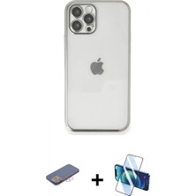 Pileli Store Pilelistore™ iPhone 12 Pro Kılıf Vadi Minimal - Siyah 3D Antistatik Seramik Nano Ekran Koruyucu + Renkli Kamera Lens Koruma Cam - Pe
