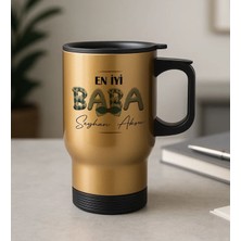 Bk Gift Kişiye Özel Babalar Günü Tasarımlı Kulplu Gold Çelik Bardak Termos Mug 450ML-9, Babalar Günü Hediye, Babaya Hediye