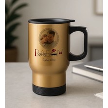 Bk Gift Kişiye Özel Fotoğraflı Babalar Günü Tasarımlı Kulplu Gold Çelik Bardak Termos Mug 450ML-1, Babalar Günü Hediye, Babaya Hediye
