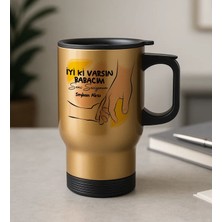 Bk Gift Kişiye Özel Babalar Günü Tasarımlı Kulplu Gold Çelik Bardak Termos Mug 450ML-7, Babalar Günü Hediye, Babaya Hediye