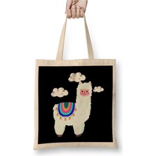 Dekado Cute Llama Clouds Cool Alpaka Present Bez Çanta Uzun Saplı