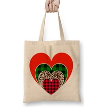 Dekado Love Hearts Leopard Print And Buffalo Plaid Love Valentines Day Love Bez Çanta Uzun Saplı