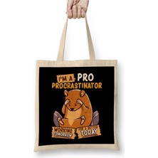 Dekado Cute & Funny I'm A Pro Procrastinator Hamster Pun Bez Çanta Uzun Saplı