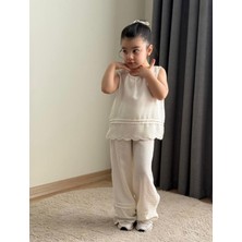 Butik Kız Çocuk Keten Pantolonlu 2'li Pamuklu Takım