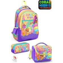 Coral High Kids Milka Dondurma Desenli Üç Bölmeli Okul Sırt Çantası,beslenme Çantası ve Kalemlik Set