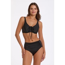 Argento Kadın Balenli Yüksek Bel Bağlama Detaylı Siyah Bikini Takımı C1T0N034641