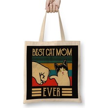 Dekado Vintage Best Cat Mom Ever Fist Bump Gift 01 Bez Çanta Uzun Saplı