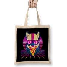 Dekado Awesome Retro Vaporwave Edm Cute Cat Pizza Bez Çanta Uzun Saplı