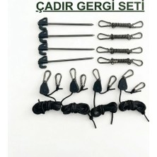 Çadır Dünyası Profesyonel Çadır Gergi Seti - 4 Adet Çelik Kazık, 4 Adet Makaralı Ipli Gergi Aparatı ve 4 Adet Darbe Emici Gergi Yayı