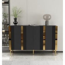 Morepp Forest 120 cm Konsol Tv Sehpası Çok Amaçlı Dolap Antrasit-Altın