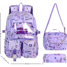 Canloor Waddell Kawaii Kore Tarzı Twil Kumaş Desenli Sırt Çantası,beslenme Çantası ve Kalemlikli Üçlü Set