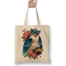 Dekado Baykuş Hayvan Owl Colour Drawing Çizim Bez Çanta Uzun Saplı