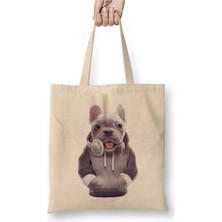 Dekado French Bulldog Puppy With Headphones 01 Bez Çanta Uzun Saplı
