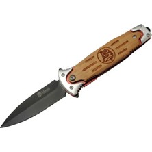 Derin Stok Fs 11033 Kahverengi Kurtarma / Kamp Çakısı 20CM - Yarı Otomatik, Kurt Işlemeli Ahşap Sap,