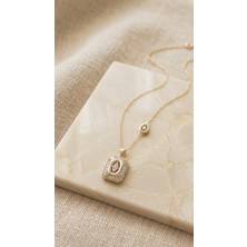 Lune Design Minimal Vintage Dikdörtgen Model Zirkon Taşlı Altın Kaplama Vıp Kadın Kolye