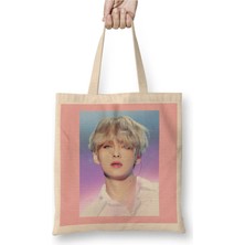 Dekado Bts Tae Painting Effect Blue And Pink Eyes Bts Army Kpop Gift BT21 Bez Çanta Uzun Saplı