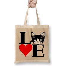 Dekado I Love Kedi Seni Seviyorum Kedi Cats Bez Çanta Uzun Saplı