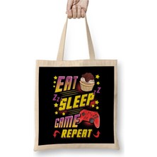 Dekado Funny Eat Sleep Game Repeat Gamer Gaming Bez Çanta Uzun Saplı