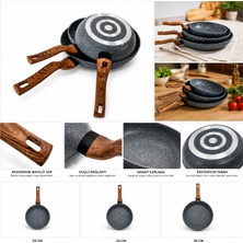 Ezme Model Granit Tava Seti 20-24-28 cm | 3 mm Kalınlık | Tek Ahşap Görünümlü Kulp Yapışmaz Profesyonel Tava Seti