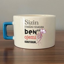 Mor Mürekkep Sizin Estirdiğiniz Rüzgar Ile Mavi Kulplu Kare Laf Sokma Hediyesi Bardak Kupa Fincan Mug