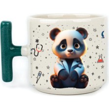 Mor Mürekkep Sad Üzgün Panda - Meslek: Doktor Yeşil Kulplu T Meslek Hediyesi Bardak Kupa Fincan Mug