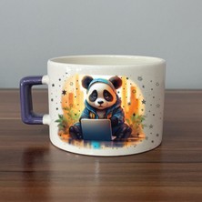 Mor Mürekkep Sad Üzgün Panda - Meslek: Yazılımcı Mor Kulplu Kare Meslek Hediyesi Bardak Kupa Fincan Mug