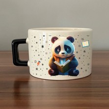Mor Mürekkep Sad Üzgün Panda - Meslek: Öğrenci Siyah Kulplu Kare Meslek Hediyesi Bardak Kupa Fincan Mug