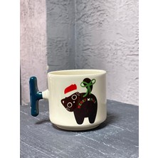 Mor Mürekkep Merry Xmass Siyah Kedi Yeşil Kulplu T Yılbaşı Hediyesi Bardak Kupa Fincan Mug