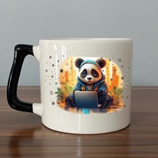 Mor Mürekkep Sad Üzgün Panda - Meslek: Yazılımcı Siyah Kulplu Prime Meslek Hediyesi Bardak Kupa Fincan Mug